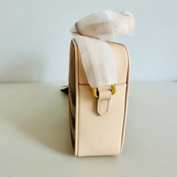 BURBERRY LONDON LARGE HOUSE CHECKS PALE CAMEO LIGHT PINK SALMON CAMERA BAG $1250 - Picture 5 of 9